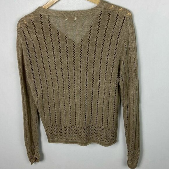 Vintage CDG 100% Linen Tan Knit Cardigan Sweater Cutout Lightweight Hong Kong L - Picture 13 of 13